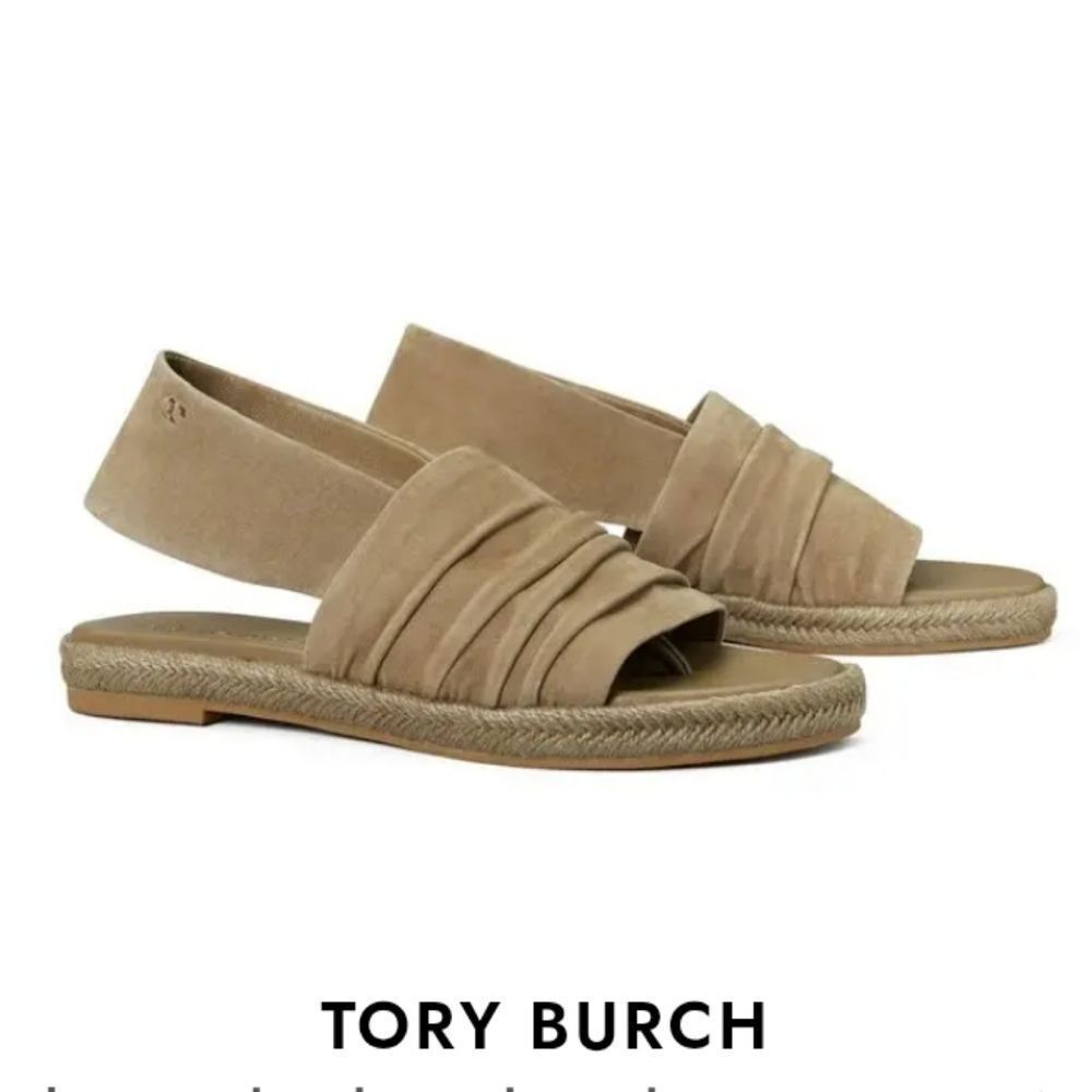 NEW Tory Burch Neutral Suede Gathered Slingback Strap WInd Size 10